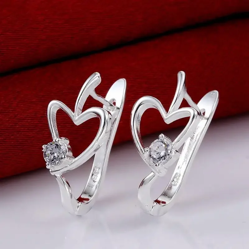 Fine 925 Sterling Silver Earrings Fashion Cute Nice Noble Luxury Elegant Women Shiny Crystal Zircon Earring