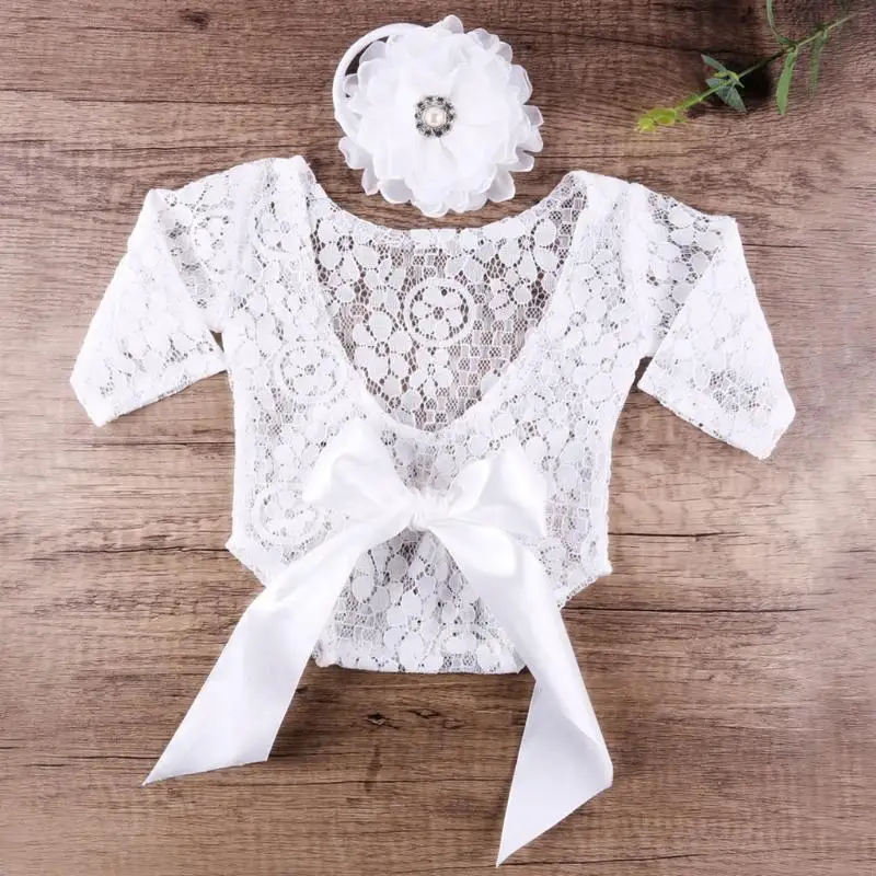 

54DF Infants Photo Clothing Fotografia Accessories Lace Romper Headband Set
