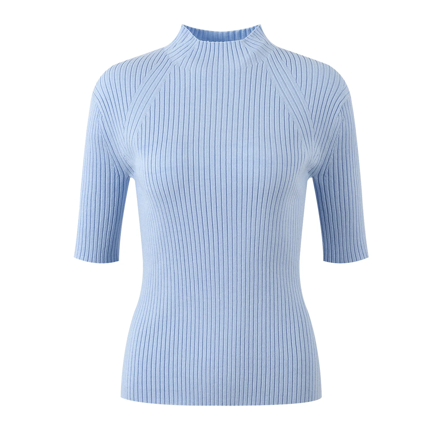 Ribbed knit T-shirt autumn new base with a slim elegant top