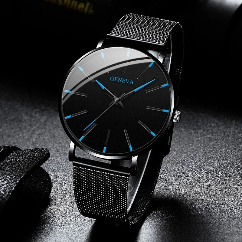 1pc fashion ultra-thin men's watch simple steel mesh strap quartz watch