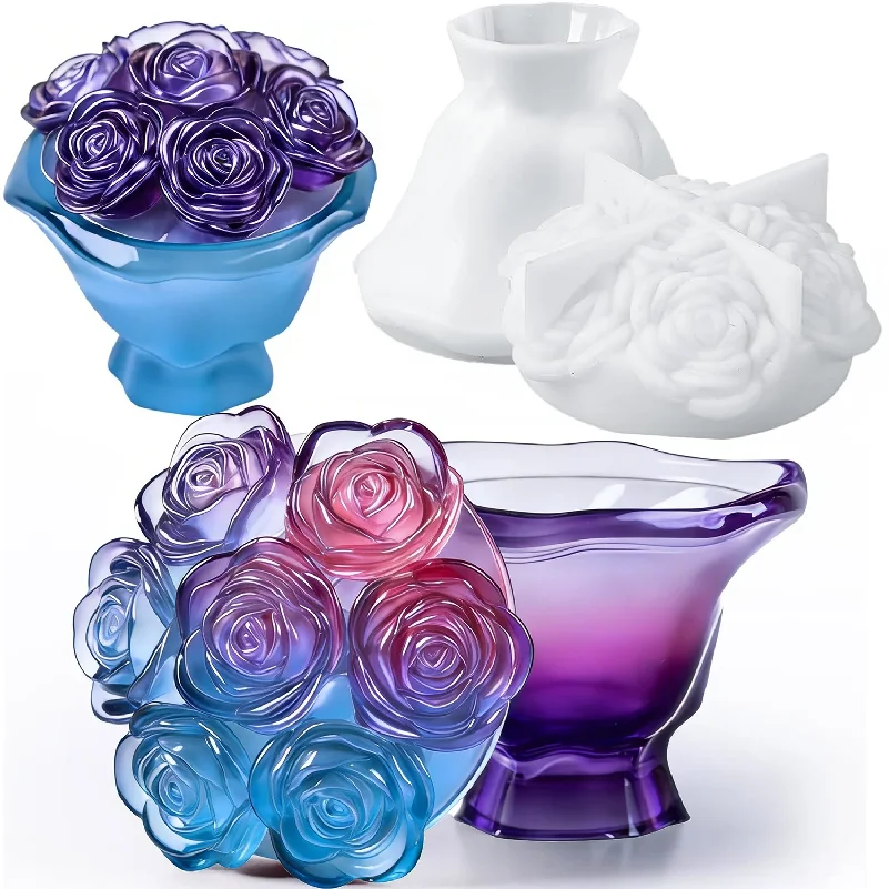 1 set of hand-held rose jar molds with LIDS, suitable for DIY jewelry storage containers
