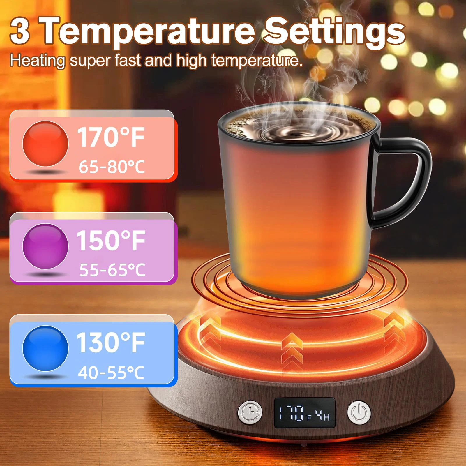 

110V/220V Coffee Mug Warmer Timing Cup Heater Hot Tea Maker Heating Pad Warmer Coaster LED Lights Beverage Tea Milk Warmer 50W