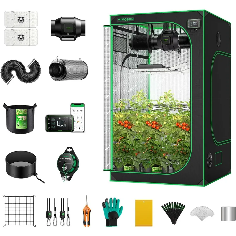 

Intelligent WiFi Integrated Planting Tent System, Equipped with Timed Full Spectrum, LED Growth Lights and Other Kits, 4x4