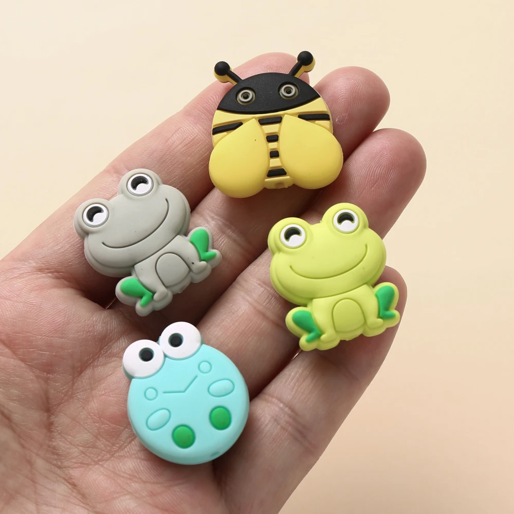 10Pcs Mini Animal Silicone Teether Beads Cartoon Frogs Bee Beads For Jewelry Making DIY Plastic Beaded Pen Keychain Bracelet