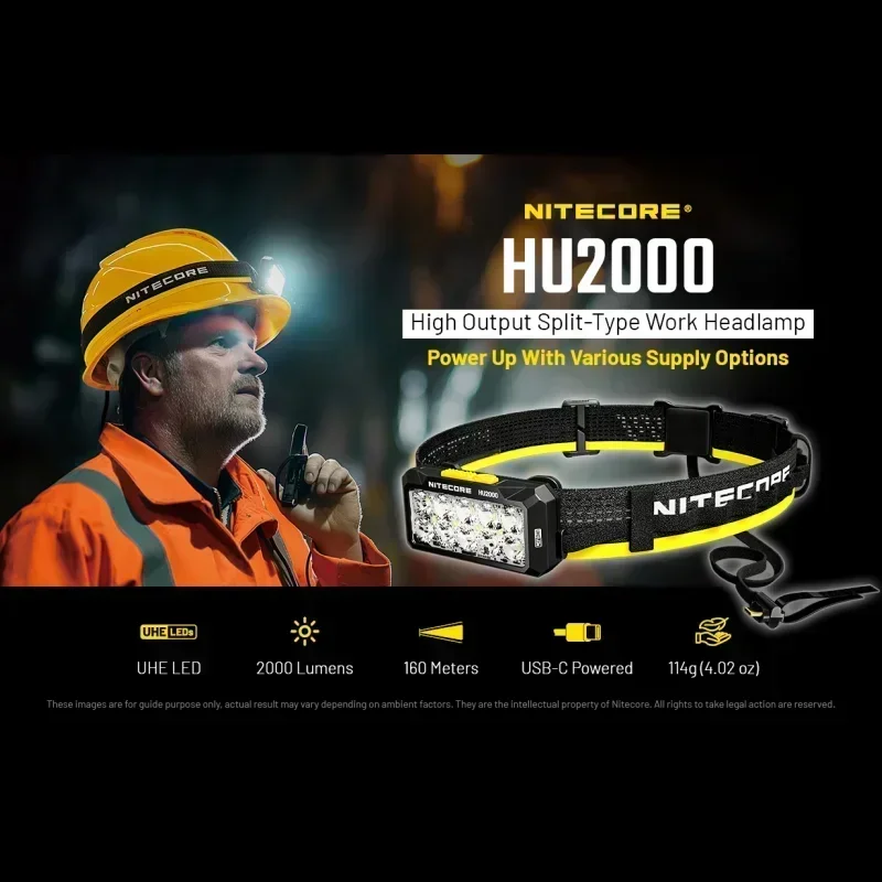 NITECORE HU2000 Output Split-Type USB-C Rechargeable Wrok Headlamp UHE LED 2000Lumens Max Beam Distance 160m