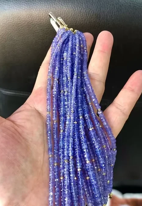 

Luxury Unique 18K Solid Gold Natural Tanzanite 20.18ct Bead String 18cm Genuine Purple Stone Round Strand 2025 Trendy Jewelry