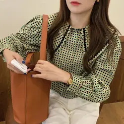 Retro Plaid Versatile Slimming Doll Collar Shirt for Women in Early Spring Fashionable and Stylish Anti-aging Long Sleeved Top