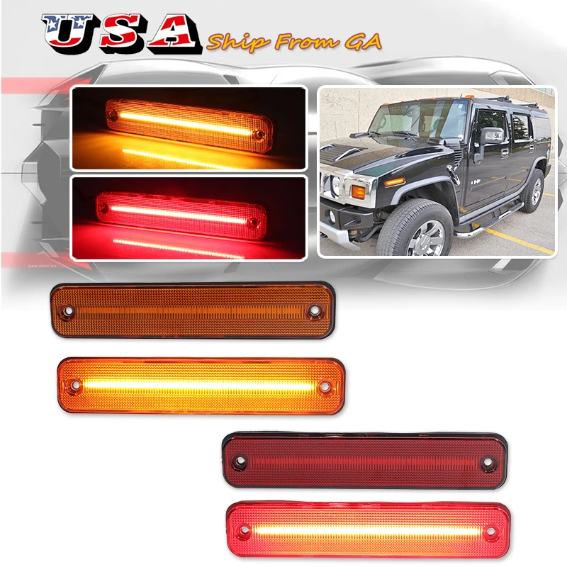 LED Warning Strobe Light For 2004 2005 Hummer H2 2003-2009 Front/Rear LED Amber Side Marker Lights Lamps Car Running Signal Lamp