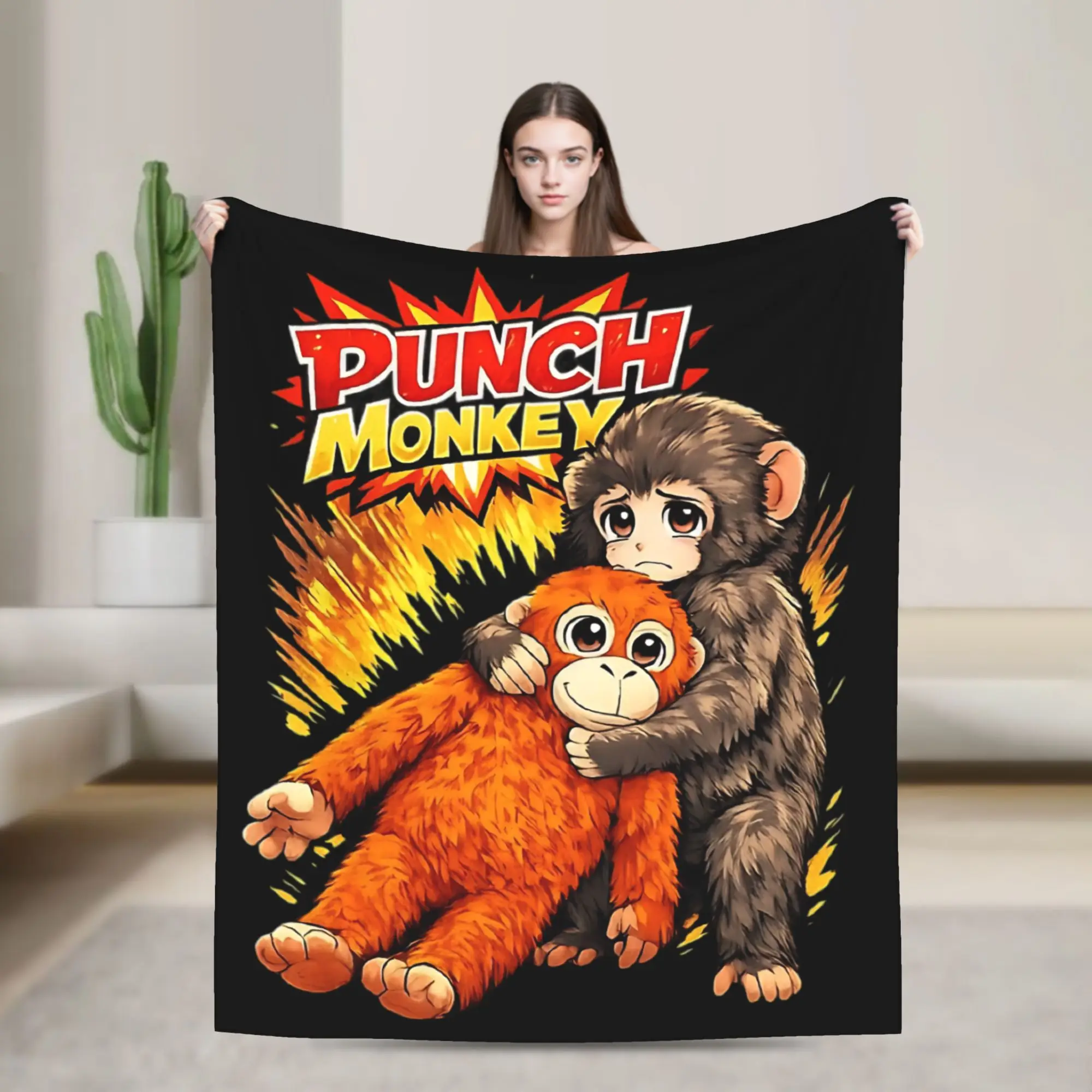 

Punch Monkey The Hug That Broke Hearts Flannel Throw Blankets Blankets for Bed Office Super Warm Plush Thin Quilt,