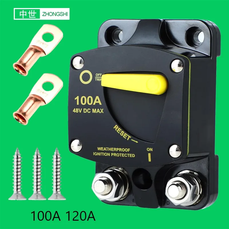 CB6 High Amp DC Circuit Breaker 12V 32V 48V  120A 100A 80A  overload protector with Manual Reset