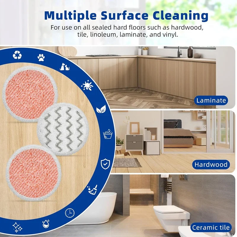 A85I-6 Pack 3897A وسادات ممسحة لمكنسة Bissell Spinwave Smartsteam 3897A، 4 وسادات تنظيف + 2 وسادات تنظيف ثقيلة، أجزاء 1641112