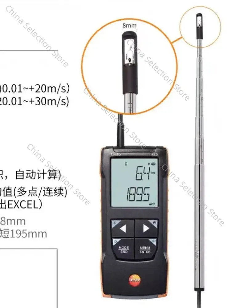 

Testo 425/417/405 Telescopic Rod Hot Ball Hot Wire Type 410 Anemometer Thermal Sensor 416 New Air Speed Anemometer