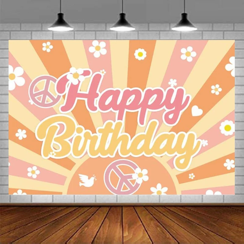 

Photography Backdrop Groovy Hippie Retro Boho Girls Background 70s Daisy Floral Kids Happy Birthday Newborn Baby Party Decor