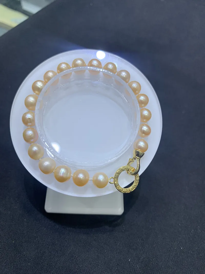 

Pearl Bracelet 8-9mm Designer Luxury Fashion Jewellry Natural Nanhai Pink Pearl Golden circle Buckle Wedding Gift sfs0207