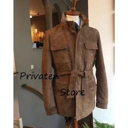 Men's Suede Jacket Belt Male Coat Suits Jackets for Suit Mens Blazers Jackets Man Dress Elegant Coats Blazzer Fashion Winter New