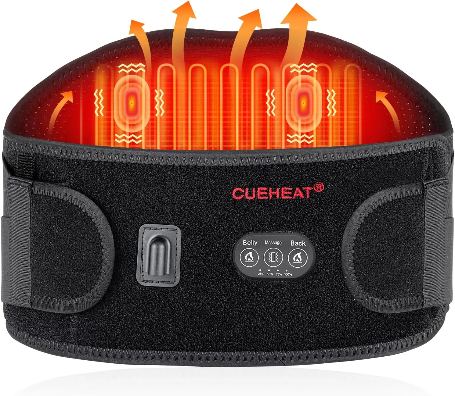 Cordless Heated Waist Belt, Rechargeable Back Massage Pad, 3 Heat & Massage Modes, Adjustable Fit for Pain Relief