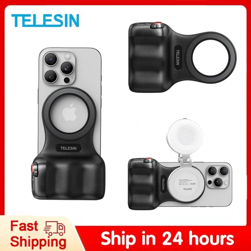 TELESIN-empuñadura magnética para cámara de teléfono, soporte para teléfono, ayuda de disparo, mango de Control remoto para Iphone, HUAWEI, SAMSUNG