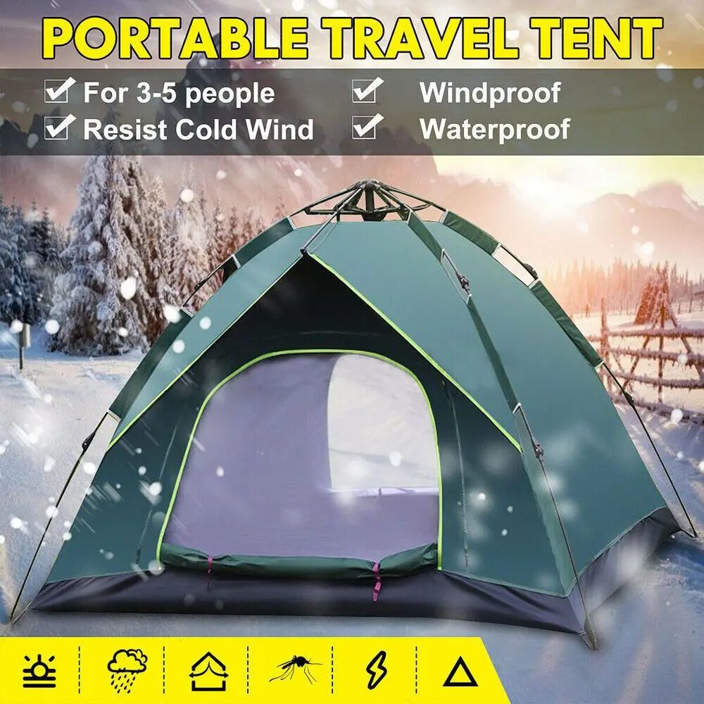 Portable Camping Tent 3-4 Person Automatic Instant Pop Up Hiking Canopy 4 Season