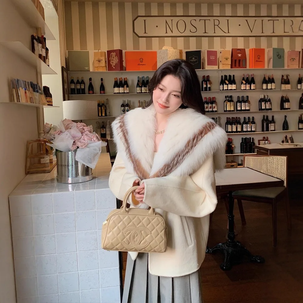 Hot selling autumn and winter detachable fox fur collar shawl high-end double-sided cashmere coat fashionable women's coat