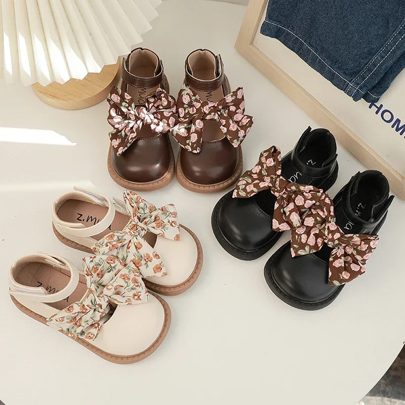 

Children's Little Leather Shoes 2024 Spring New Korean Girls' Hand-Painted Prints Princess Shoes Soft Sole Casual Shoes Non-slip