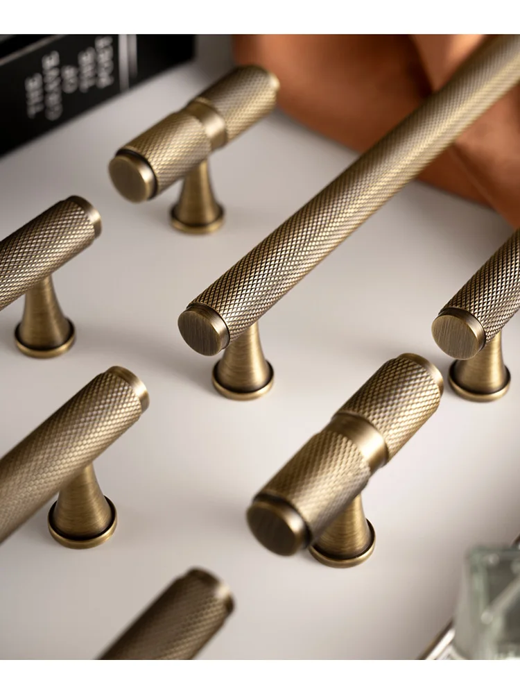 Bronze Brass Cabinet Handles Antique Knurled Wardrobe Pulls Cupboard Bar Handle Textured Drawer Knob