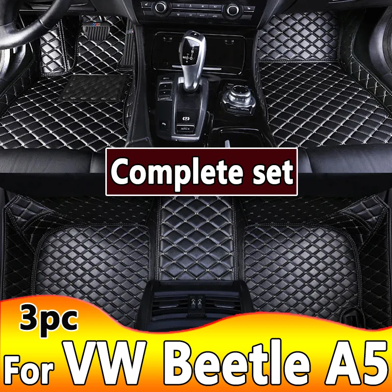 

Car Floor Mats For Volkswagen Beetle A5 2012~2018 The Main And Co-pilot Computer Box Leather Car Mats Fully Set Car Accessories