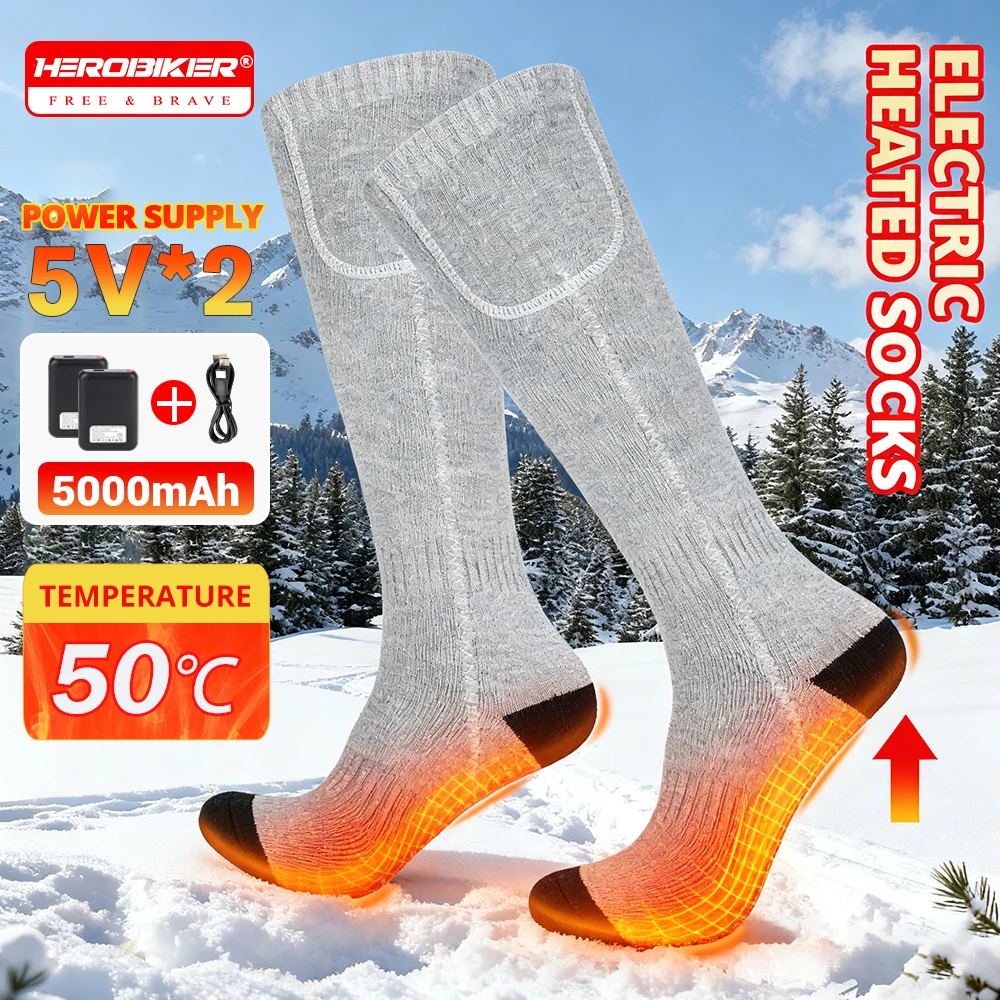 

New Heating Socks Winter Skiing Electric Heated Ski Socks 5000mAh Battery Rechargeable Outdoor Sports Heated Socks