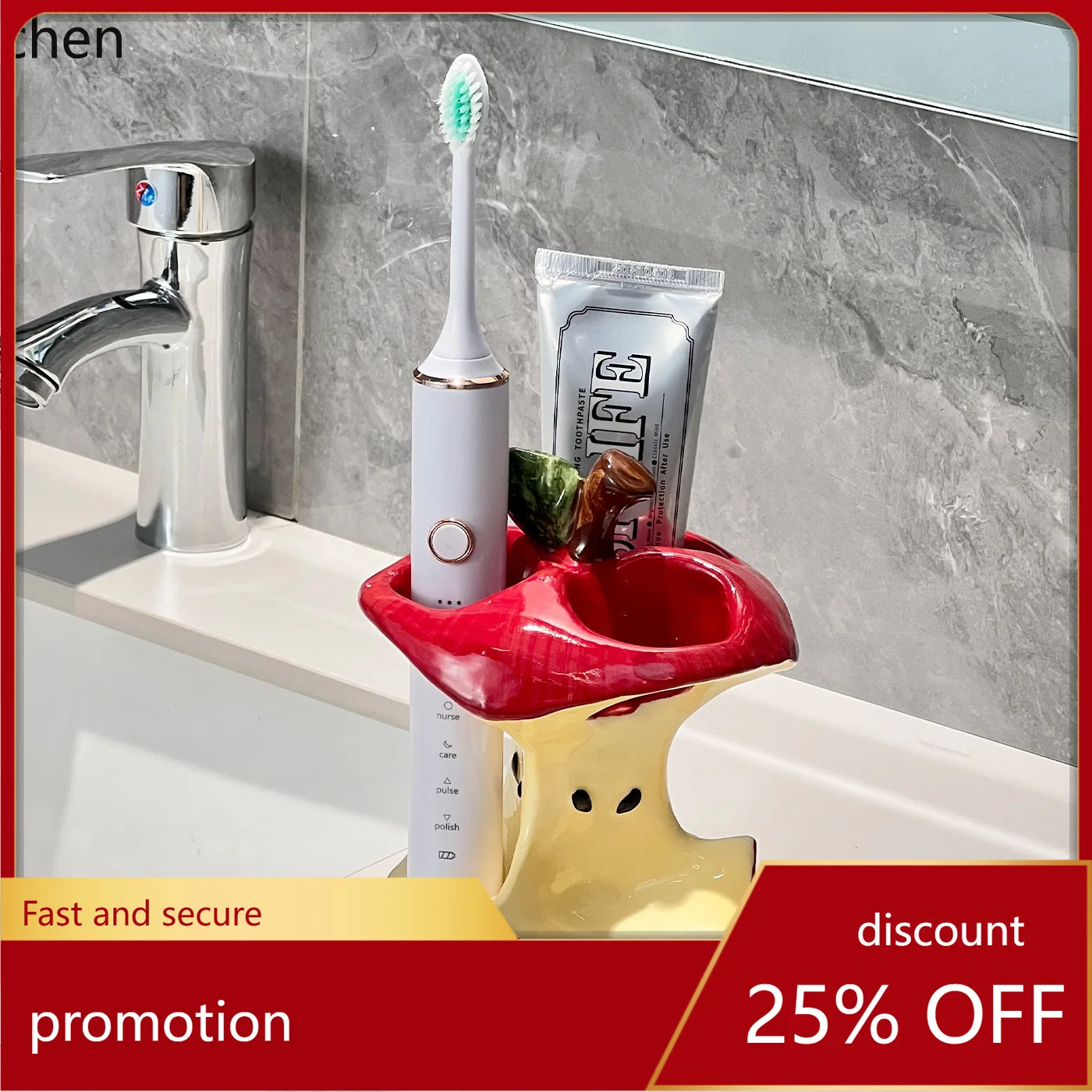 

Zml ceramic cute stand - no-drill bathroom toothpaste & toothbrush holder organizer