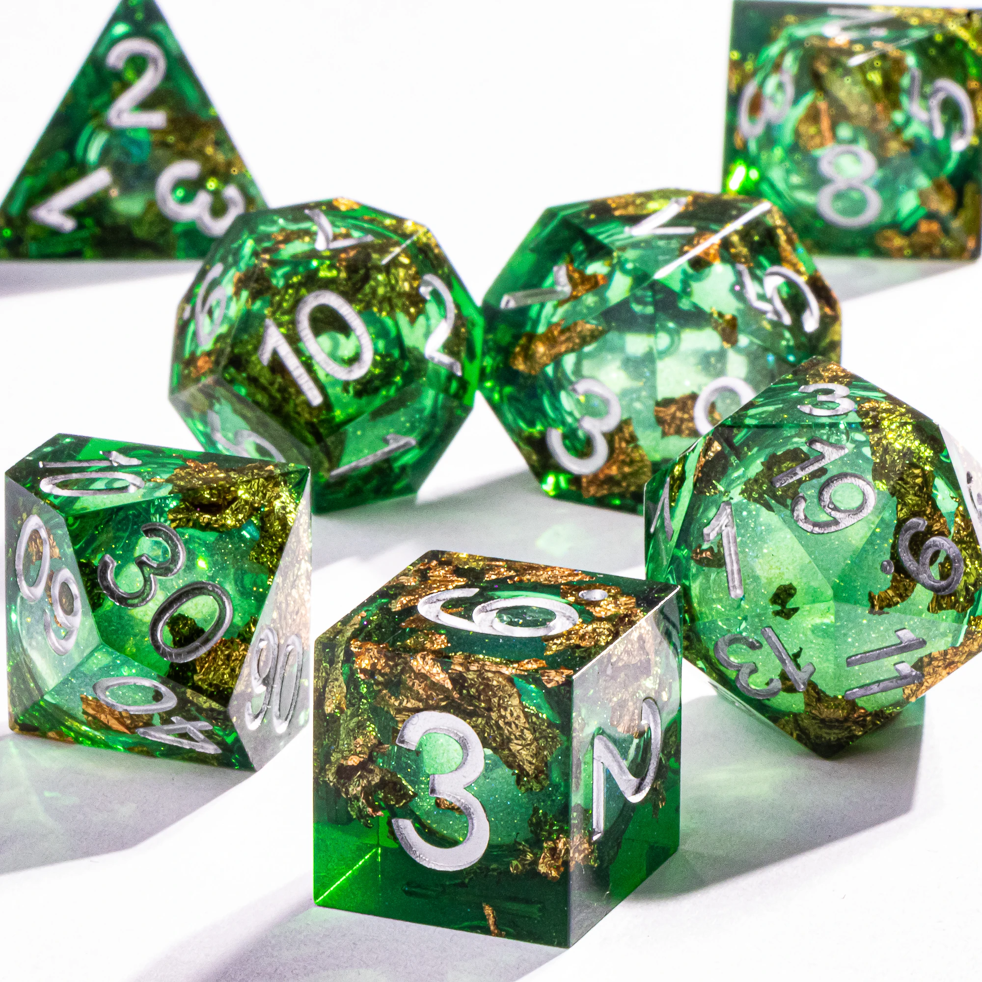 

Green Liquid Core DnD Sharp Edge Dice, Polyhedral Dice Set for Dungeons and Dragons, Galaxy Dice, RPG Dice Set for Board Game