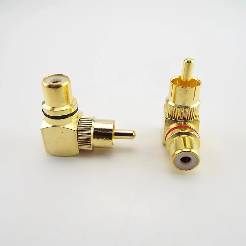 2pcs RCA Right Angle Male To Female Connector 90 Degree Plug Adapters L type F tO M Audio Connectors Brass Gold Plated E1