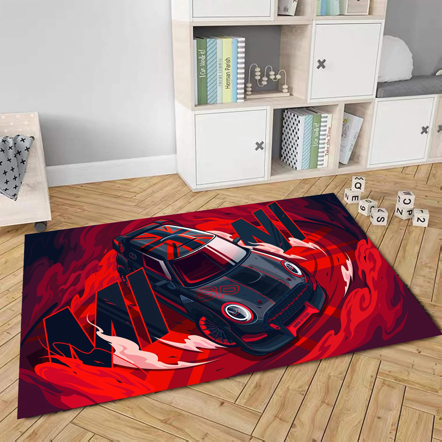 1Classical Racing Car Pattern Art mat for Living Room Bedroom Home Sofa Decoration,Kids Play Area Rug Non-slip Floor Mat