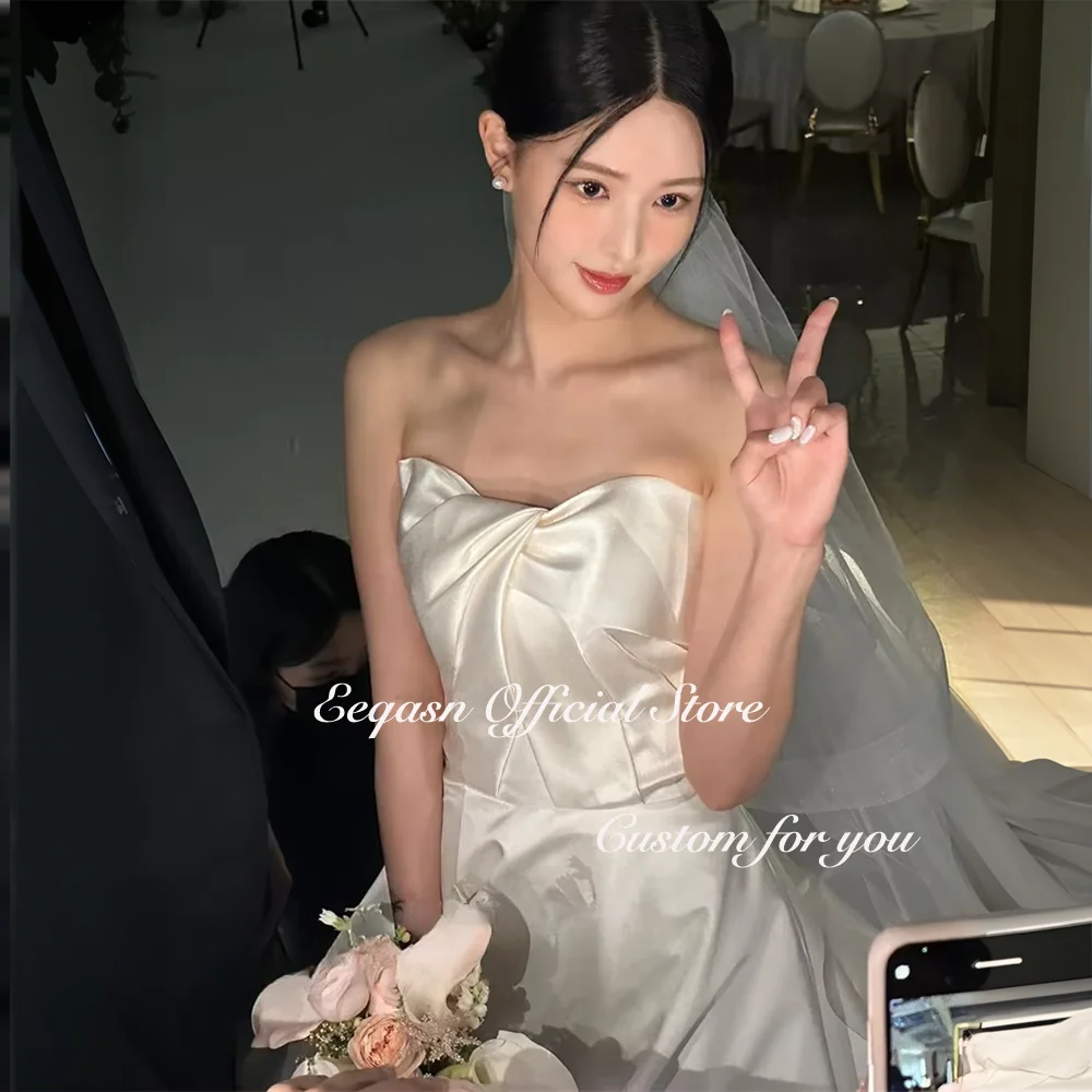 Beautiful White Long Wedding Dresses for Women A Line Princess Satin Vestidos De Novia Corset Korea Bridal Gowns Customized