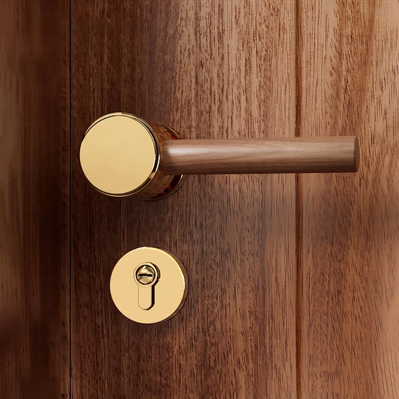 New style retro door handle magnetic suction silent room door lock handle black walnut wood original solid wood door lock