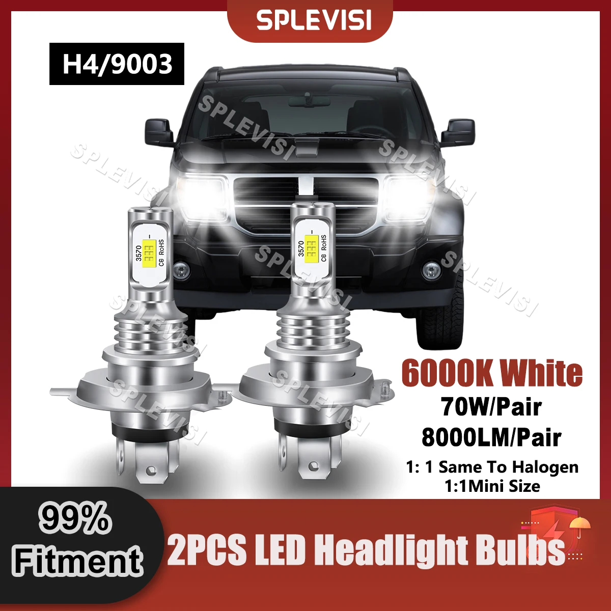 

2x Brightness LED H4/9003 Headlight Bulbs High Low Beam 9V-24V 8000LM For Dodge Nitro 2006 2007 2008 2009 2010 2011 2012