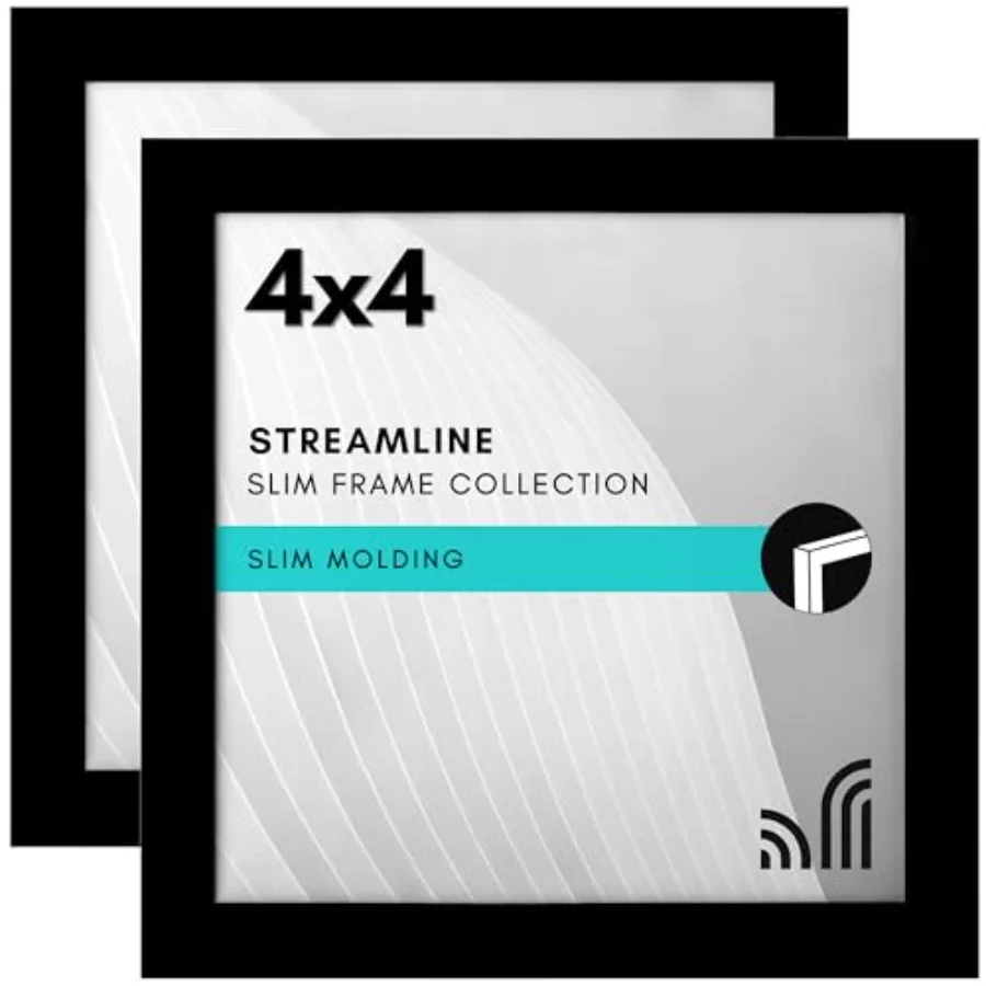 

Picture Frame with Shatter-Resistant Glass - Set of 2 - Streamline Collection - Thin Border Square Frame for Tabletop and Wall