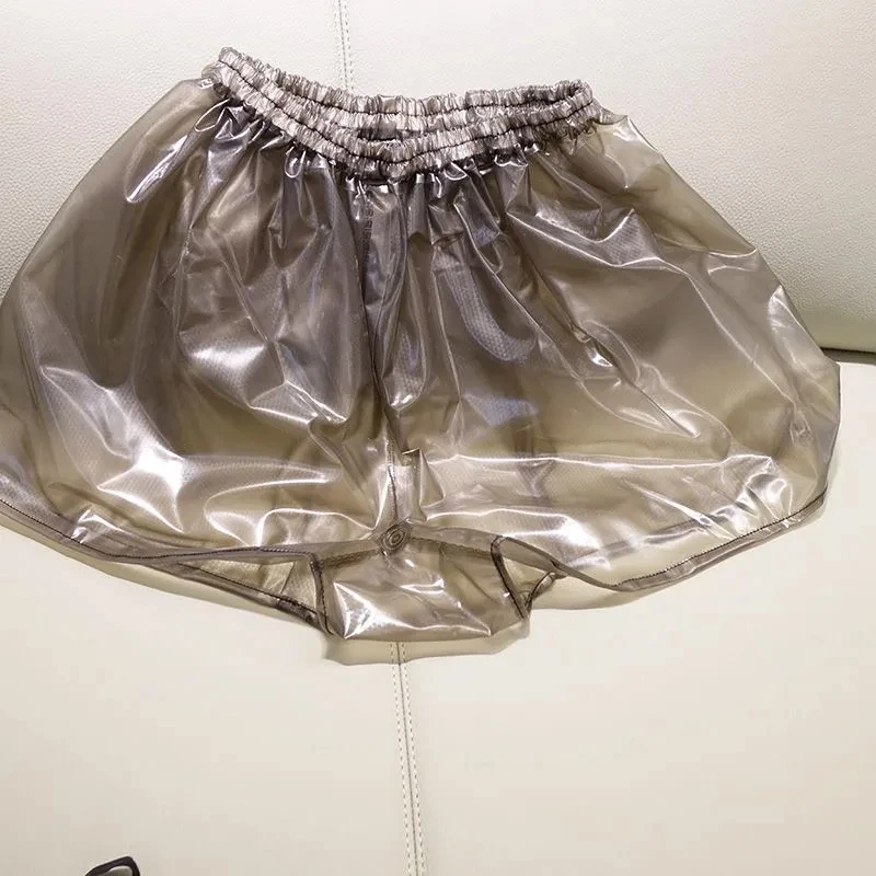

New Black Gray Semi Transparent PVC Plastic Shorts ABDL Adult Diaper Panties Waterproof Couple Sweat Pants Sports Rain Pants