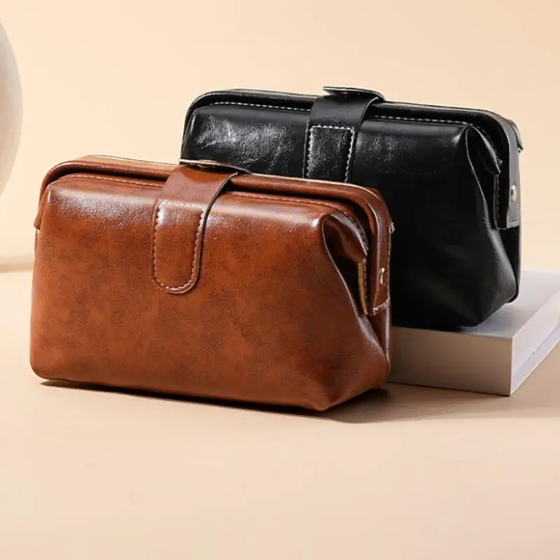 1 Stück Mädchen-Geldbörse in einfarbiger Ausführung mit Knopf, modische Vintage-Kosmetiktasche aus PU-Leder für Damen, große Kapazität, wasserdicht. – Detail 7