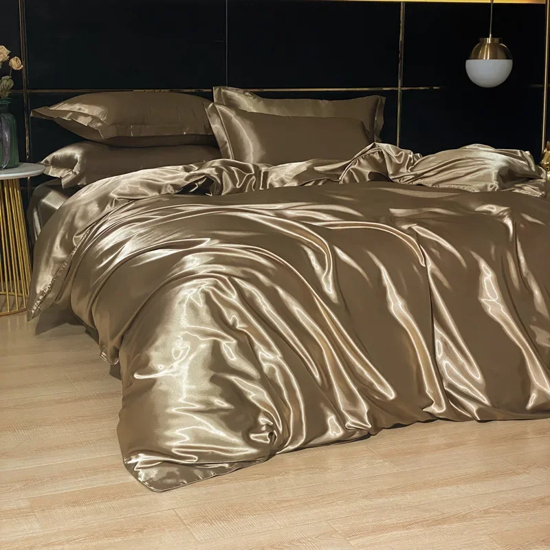 Luxury Bedding Set with Duvet Cover Set Double King Size Bedding Kit 4pcs Bed Cover Bed Linen Set Satin