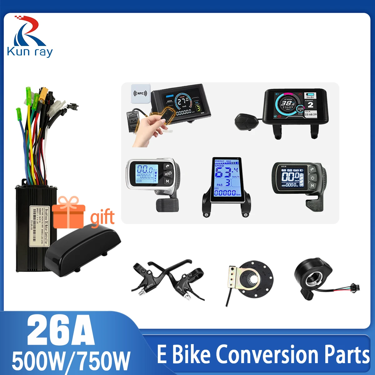 

500W/750W Tri-Mode Controller 26A E Bike Conversion Parts Sine Wave S866-NFC Display Kit for E Scooter Accessories with M5 Panel