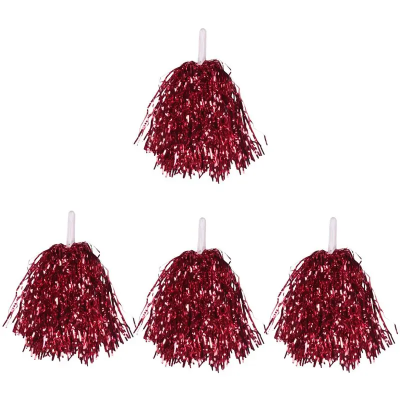 

A65G-24Pcs Cheerleading Pom Poms Metallic Foil Cheer Pom Poms With Plastic Handle For Adults Kids Cheerleaders Party