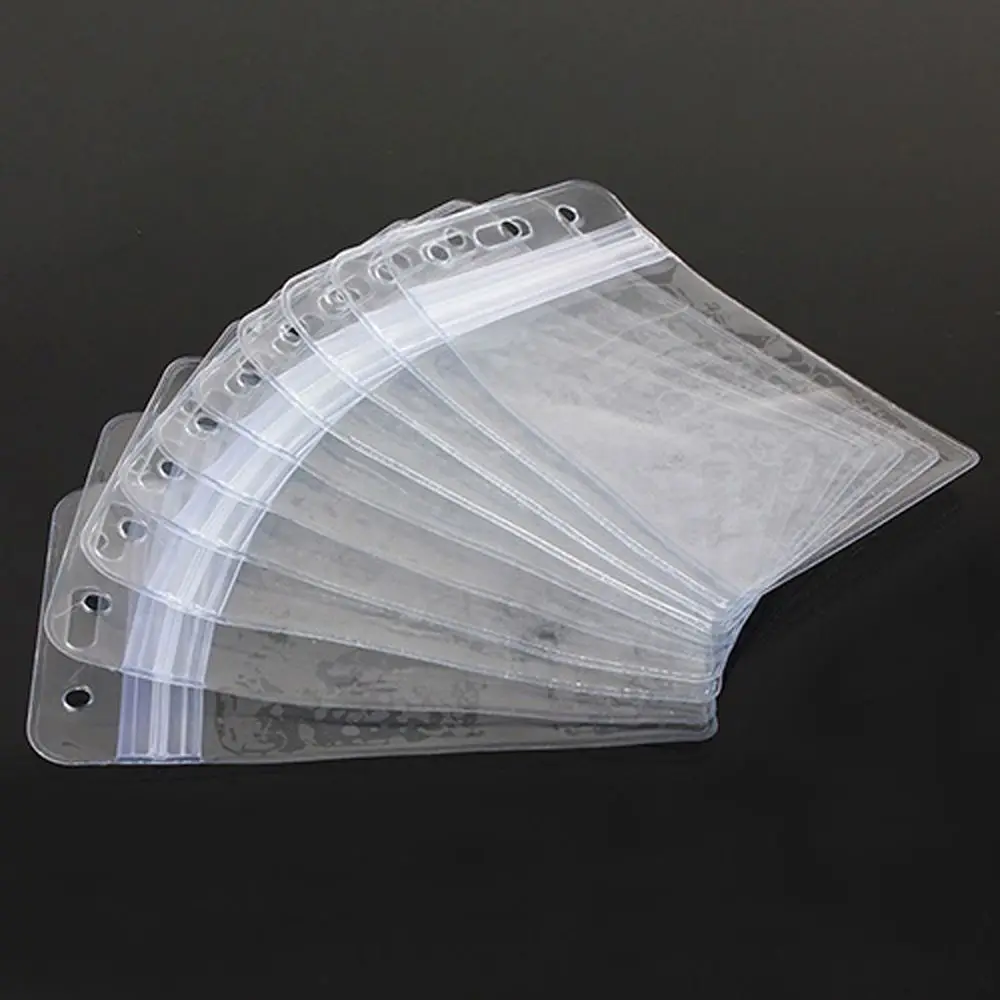 10 Pcs/set Waterproof Vertical Transparent PVC Plastic Clear Zipper ID Card Holder Pocket