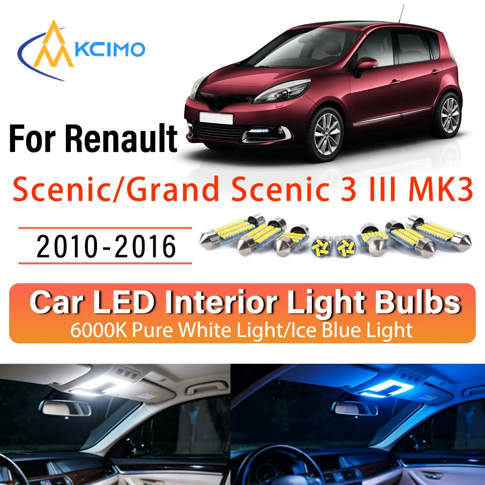 Kit de mise à niveau des éclairages intérieurs à LED à lueur persistante pour Renault Scenic/Grand Scenic 3 III MK3 2010-2016, remplacement Plug & Play pour habitacle