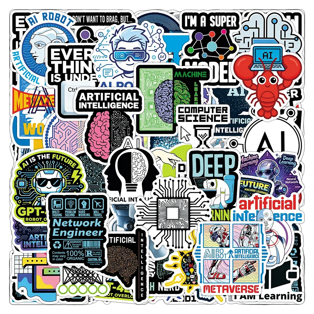 10/30/50pcs Technological Intelligence AI Stickers Graffiti Laptop Phone Case Stationery Cool Programming Robot Cartoon Decals
