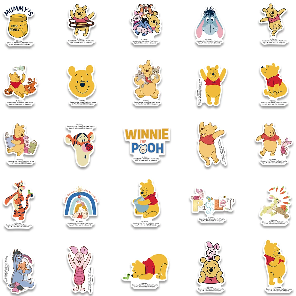 50pcs Disney Winnie the Pooh Cartoon Little Bear Tigger Stickers Cute Anime Decal Laptop Suitcase Scrapbook Sticker Kids Gift