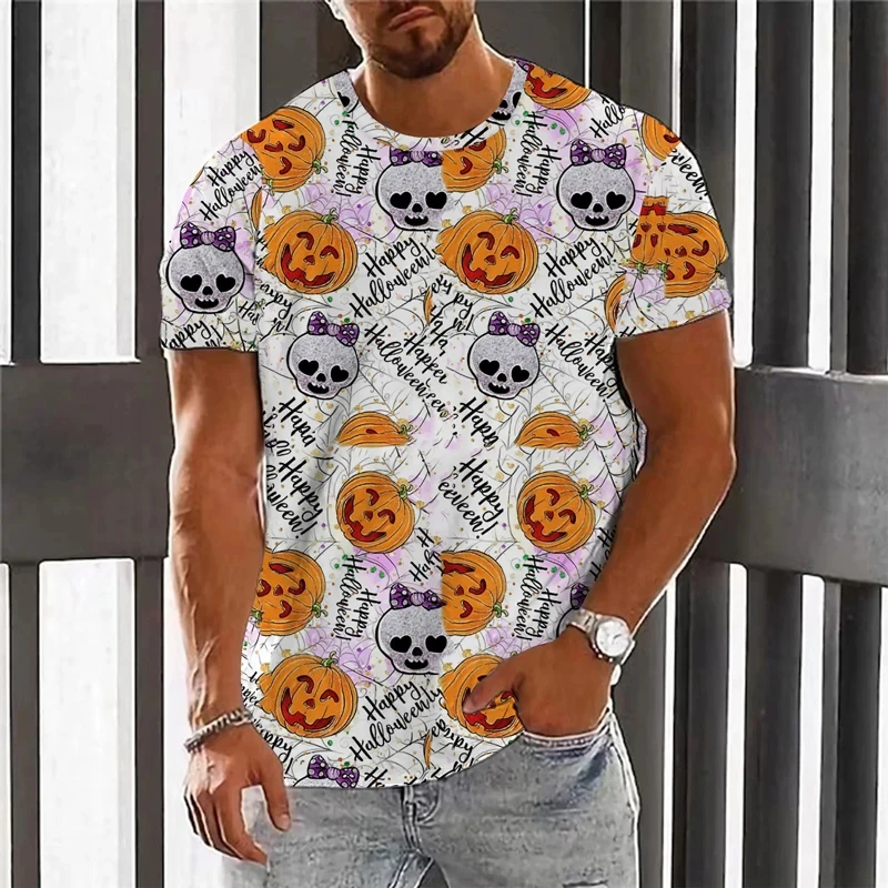 New Fashion Halloween Party Pumpkin Head Graphic T-shirt For Men 3D Printed Casual Round Neck Summer Short Sleeve Tees Tops 2024