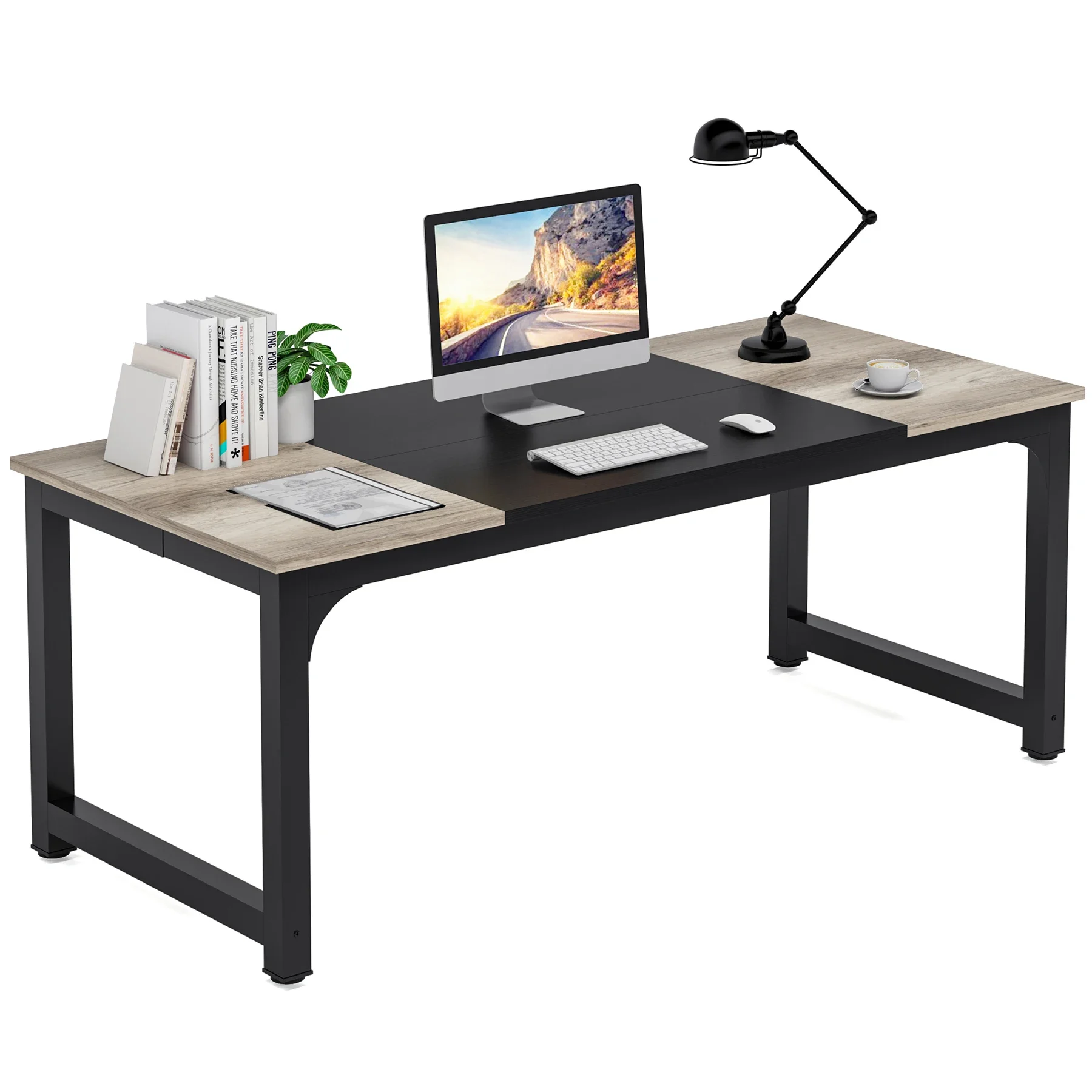 Tribesigns Large Grey Office Desk Computer Table Study Writing Desk Workstation for Home Office Modern Computer Desk