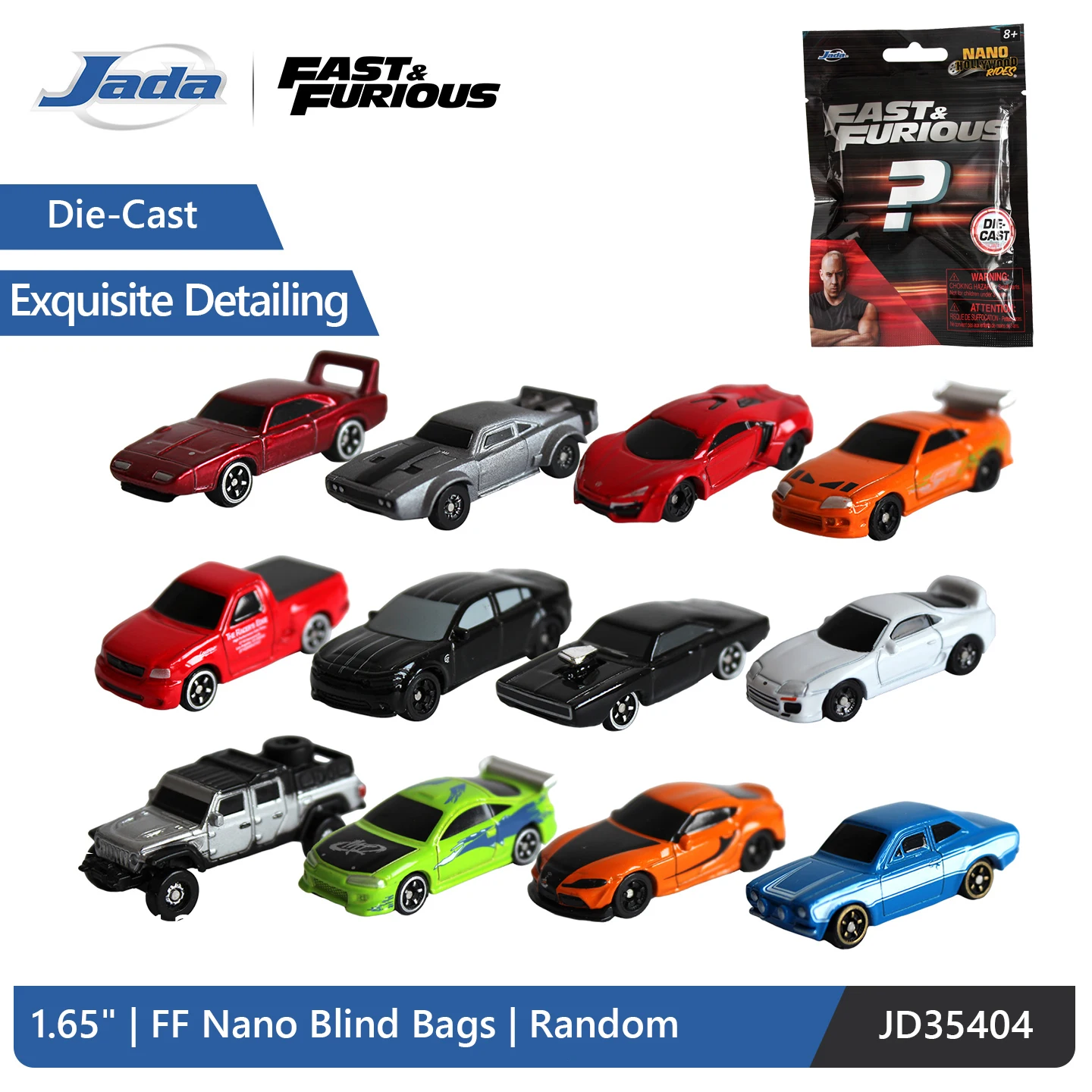 JADA 1:128 Nano Blind Bags Model Samochodu z Odlewu Metalowego 1.65 cala Szybcy i Wściekli Losowe Mini Samochody JD35404