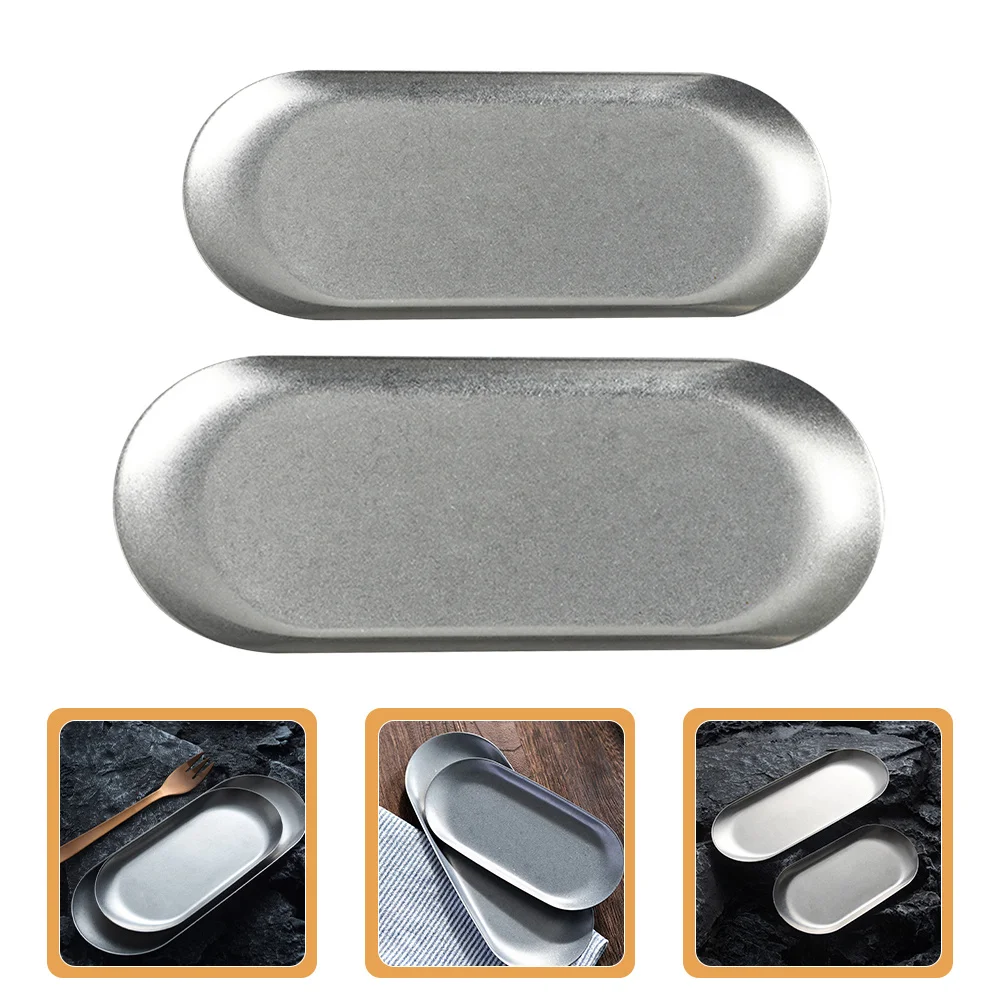 

2Pcs Retro Metal Serving Tray Heat Resistant Fruit Plate for Snacks Cake Coffee Shop Hotel Dining Table Stainless Steel Plates