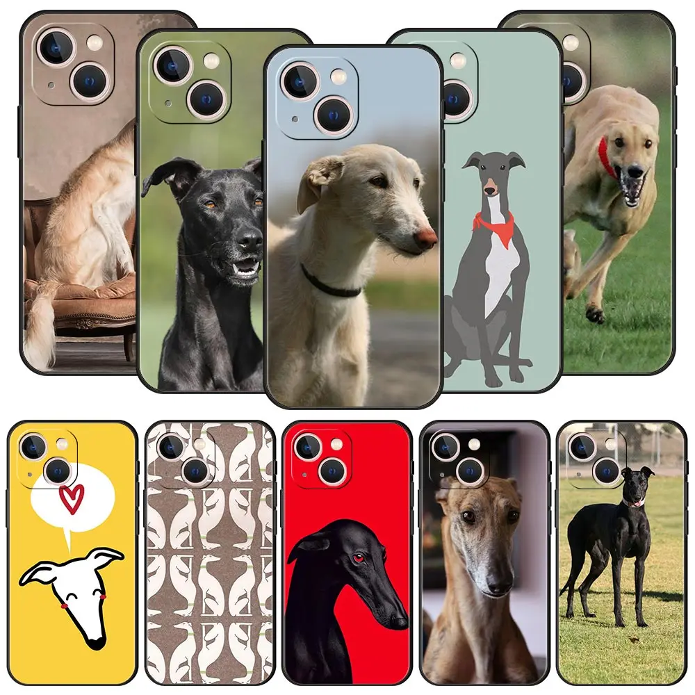 Galgo Greyhound Dog-funda de teléfono de lujo para iPhone 17 Air 16 Plus 13 15 14 12 11 Pro MAX 7 8 SE, funda negra de TPU suave