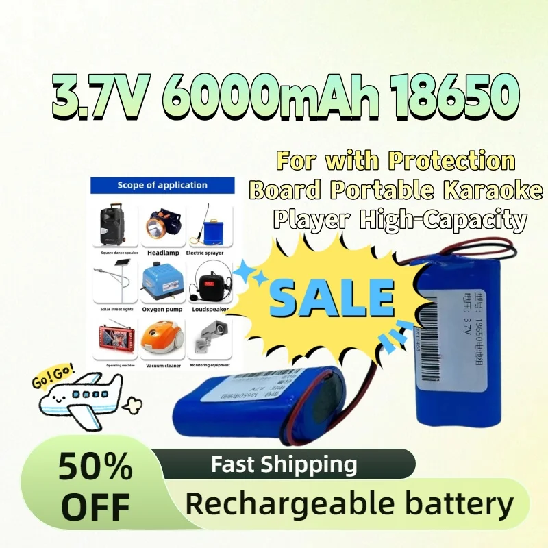 

Upgrade 3.7V 6000mAh 18650 Rechargeable Lithium Battery for with Protection Board Portable Karaoke Player High-Capacity
